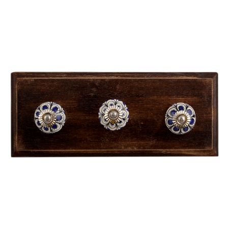 Black Blue Drop Ceramic Wooden Hooks